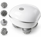 My Store electric handheld scalp massager with white ergonomic body and four rotating grey silicone massage heads