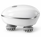 My Store electric handheld scalp massager with white ergonomic body and grey silicone rotating massage heads