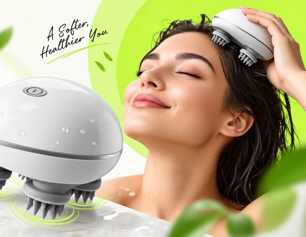 A woman unwinding with a gentle scalp massage